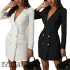 Elegancka profesjonalna Mini Kobieta Panie Sukienka Dwuosobowy Breasted Blazer Jacket Ol Buttons Płaszcz Notched Cardigan Tops