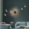 Wall Stickers Modern Luxury Wrought Iron Sun Shape Bird Mirror Ornaments Home Livingroom Sticker Crafts Lobby El Mural Decoration