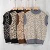 Leopard Stickad tröja Vest Women Sleeveless Polo koreanska Vintage Fashion Pullover Mujer 210.514