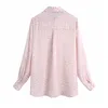 Camicia in raso con stampa leopardata rosa Camicetta da donna chic a maniche lunghe vintage vintage da donna abbottonatura casual femminile 210519