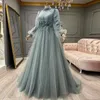 Modern Handmade Flower Muslim Evening Dresses Full Sleeve Ruched Tulle Skirt Arabic Dubai Formal Gown Floor Length Saudi Arabia Womens Wears 326 326
