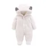 Bear Leader Baby Girls Fashion Cute Winter Romper born Boys Cartoon Ear Cute Solid Clothes Kids Warm Flannel Romper 210708