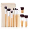 11pcs poignée en bambou brosse ensemble toile de jute sac outil de beauté multifonctionnel portable pinceaux de maquillage synthétiques kit livraison gratuite 10set