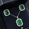 Vintage 100% 925 Sterling Silver Skapat Moissanit Emerald Ädelsten Örhängen / Halsband Bröllopsgraffning Smycken Sätter hela