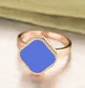 Moda Clásico Lucky 4/Trébol de cuatro hojas Anillo de 3 colores Madre de perla Anillo chapado en oro de 18 quilates Señoras y niñas Día de San Valentín Compromiso de la madre Regalo de joyería de alta calidad