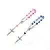 Catholic Rosary Bracelet Blue Pink Beads Christ Cross Jesus Virgin Bracelet