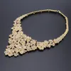 Women Dubai Gold Crystal Flower Necklace African Beads Jewelry Set Nigerian Bridal Wedding Costume Bracelet Earring Ring Jewelry