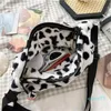 Bolsos de noche moda dibujos animados vaca estampado bandolera mujer felpa Casual hombro mensajero mullido bolso de mano femenino