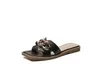 Genuine Open Women Leather Scuffs Slippers Vintage Fashion Flat Heel Metal Buckle Square Toes Outdoors Sandals Plus Size