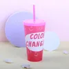 650ml Color Changing PP Plastic Cup Reusable Party Water Beverage Mug with Straws Variable Colors Tumblers