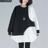 Dimanaf Plus Size Donne T-shirt da donna Lady Top Tees Camicie Basic Allent Allent Manica lunga Tunica Solid Black Black Black Spring Black Vestiti femminili 210324