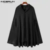 Men's Trench Coats INCERUN 2021 Fashion Men Cloak Lapel Solid Color Single Breasted Streetwear Irregular Ponchos Loose Casual Long