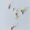 3 Kolor Cute Letter Okrągły Kształt Stadniny Kolczyki Dla Kobiet Oryginalne 925 Sterling Silver Simple Ear Pin Fine Jewelry 210707