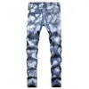 2021 New pattern Mens Straight jeans fashion Loose tie-dyed blue Medium waist leisure time Hip-pop denim pants