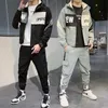 Men's Tracksuit Man Two Piece Set Sweatsuit Polyester Overalls Leisure Suit Hooded Jackets And Hip Hop Harlan Pants 210917