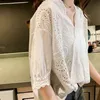 V-pescoço solto senhoras branco mulheres blusas plus tamanho 4xl manga curta verão camisas coreanas oco out lace mulher tops 14090 210508
