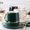 Keramische koffiekopje Luxe Nordic Luxury met Lepel Solid Green Minimalist Afternoon Tea Cups Hoge Kwaliteit Cup en Saucer Set