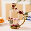 Canecas Rosa vermelha esmalte copos de chá de café e copos resistentes a calor dos óculos de água de água bebeware