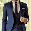 Navy Blue Groom Tuxedo for Wedding Custom Slim Fit Men Suit with Pants 3 Piece Latest Coat Vest Designs Male Fashion Costume X0909
