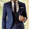 Navy Blue Groom Tuxedo do ślubu Niestandardowy Slim Fit Men Suit z Spodnie 3 Sztuka Najnowsza Kamizelka Płaszcz Projekty Mężczyzna Moda Kostium X0909