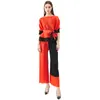 Women's Two Piece Pants Women's 2022 Spring/Summer Miyake Pleated Chinese Style Suit Aesthetic Clothes Straight Trousers Red Top Pant