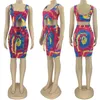 Летние Женщины Tie-Dye Повседневная Короткая Юбка на шнуровке Двухструктурная юбка набор набор 210521