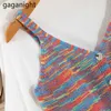 Women Knitted Crop Tops Ladies Patchwork Color Knitting Camis Sleeveless V Neck Short Vest Summer Sweater Tank 210601