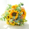 Dekoracyjne kwiaty wieńce sztuczne bukiet słonecznika jedwabny Fake Flower Flower DIY Wedding Bouquets Centerpieces Party Ho250J