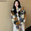 女性のジャケットwoherb 2021秋の花ジャカード作物コートのコートファッション全てのマッチラウンドネック韓国のシックなビンテージストリートウェアレディースカジュアル