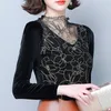 Fashion Autumn Winter Long Sleeve Mesh Lace Sexy Solid Shirts Women Splicing Floral Turtleneck Blouses 7693 50 210510