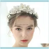 Jewelryvintage Mujeres Crystal Pearl Hairband Leather Flower Tiara Elegante Wedding Party Jewelry Girl Hair Aessories Bride Crowns Drop Deliver