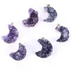 Mini Natural Rough Raw Amethyst Stone Druzy Geode Moon Pendant Crescent Gold Plated Agate Quartz Drusy Crystal Cluster Gemstone Charms for Jewelry Making DIY Craft