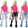 Sommer Denim Hosen Frauen Retro Solide Sexy Loch Jeans Zerrissene Flare Hosen Straße Dünne Hohe Taille Dame GL8354 210922