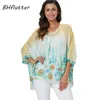 Kadın Bluz Gömlek Bhffutter Kadınlar 2021 Batwing Çiçek Baskı Şifon Bluz Gömlek Bayanlar Vintage Yaz Tunik Tops Artı Boyutu Blusa Muj