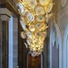 Luxo ouro cristal pingente lâmpada led mão soprada placas de vidro de murano moderno arte candelabro iluminação para hotel lobby sala de estar tamanho personalizado