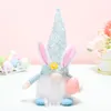 Spring Feestelijke Pasen Gnome Handmade Tiered Lade Decoratie Pluche Bunny met Lichte Vakantiehuis Ornament Rabbit Gifts RRB13437