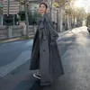 Trench-Coats Femme Lâche Surdimensionné X-Long Manteau Mode Coréenne À Double Boutonnage Ceinture Dame Coupe-Vent Printemps Survêtement Gris