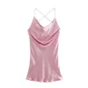 VuWyv Pink Satin Cienkie paski Sukienka Kobiety Suma Sexy Backless Slip Party Kobieta Eleganckie Suknie Klub Krótki Vestidos 210430