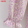 Tangada automne mode femme fleurs violettes fleurs à imprimer robe à manches longues vintage dames mini robe 1f223 210609