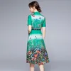 Été rétro fleur Dres à manches courtes mince taille haute simple boutonnage décontracté avec ceinture 210531