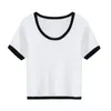 T-shirt da donna a 4 colori Estate lavorata a maglia Soild O-Collo T-shirt manica corta T-shirt donna stile coreano Dolce Casual Slim T-shirt sottili 210515