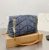 Designer Sera Donna Borsa in denim lavato LOULOU Puffer Moda Classica Borsa a tracolla con patta Borse per la spesa Borsa a tracolla