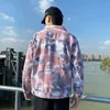 Mode heren slanke denim jas wolk tie-dye printing roze lichtblauw all-match trend casual streetwear lente herfst jas mannelijke x0710