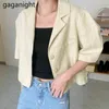 Gaganight Femmes Vintage Lâche Blazer À Manches Courtes Bureau D'été Dame Blazers Occasionnels Manteau Mince Tout Match Dropship Blazers 210519