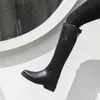 Hiver métal boucle chaussures pour femmes en cuir véritable talons bas bottes hautes jambe large fête longue 210528