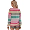 夏の縞模様の長袖Tシャツの女性O-ネックプラスサイズのファッションヴィンテージレディーストップスストリートウェアティーシャツフェムミ210608