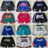 Team Basket Shorts Bara Kort Don Sport Bär Hip Pop Byxor Med Pocket Dragkedja Sweatpants Blå Vit Svart Röd Lila Sydd Man Storlek S-XXXL