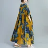Johnature Femmes D'été Vintage Robes O-cou À Manches Courtes Imprimer Floral Coton Mélange Lâche Taille Haute Femmes Robes 210521