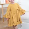 Baby Clothes Girl Cute Bow Infant Toddler Kids O-Neck Yellow Fashion PrincParty Dress
