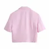 PUWD Casual Femme Rose Tweed Ensembles Assortis Printemps Mode Manches Courtes Costumes Dames Doux Streetwear Shorts Costume 210522